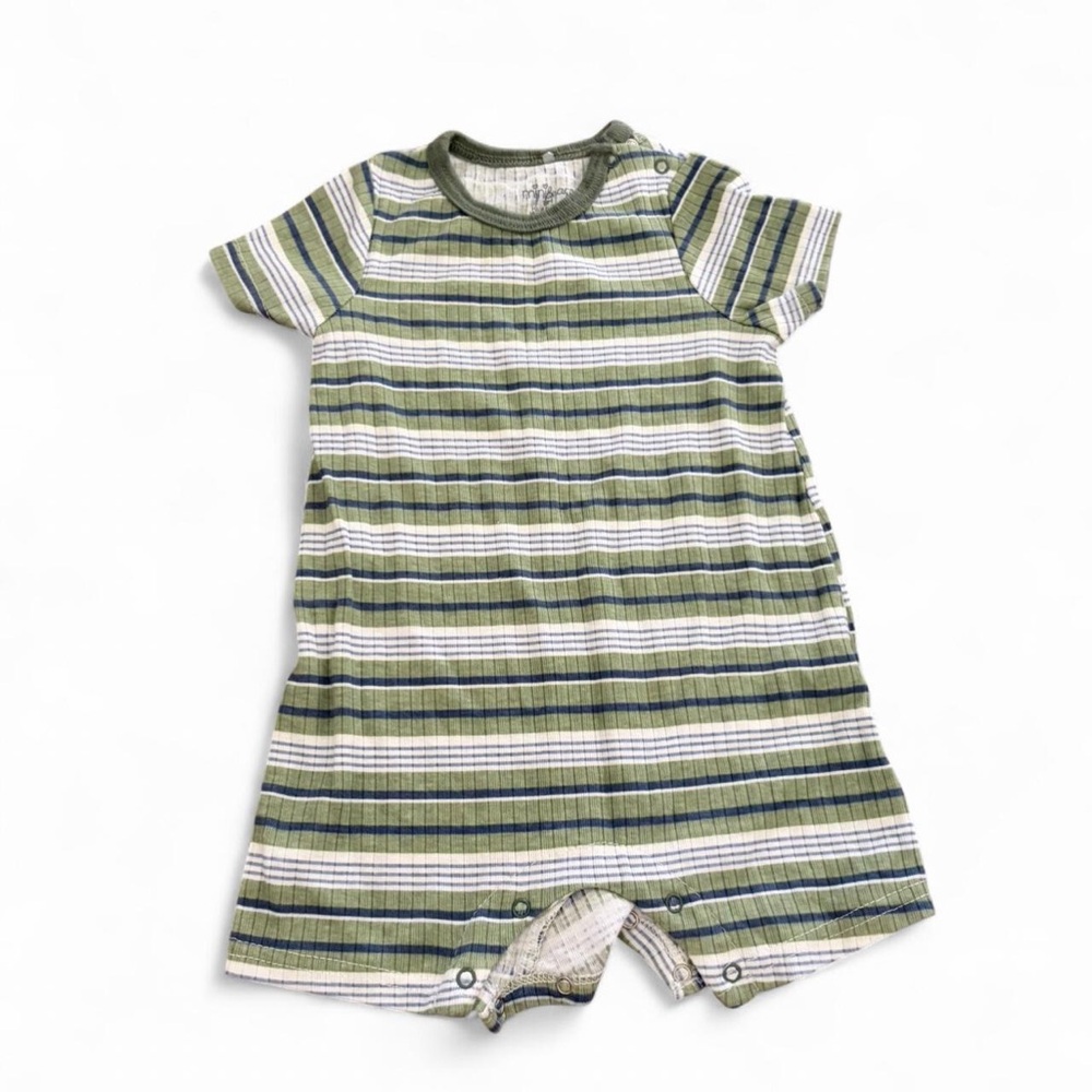 Striped Green and White Baby Romper